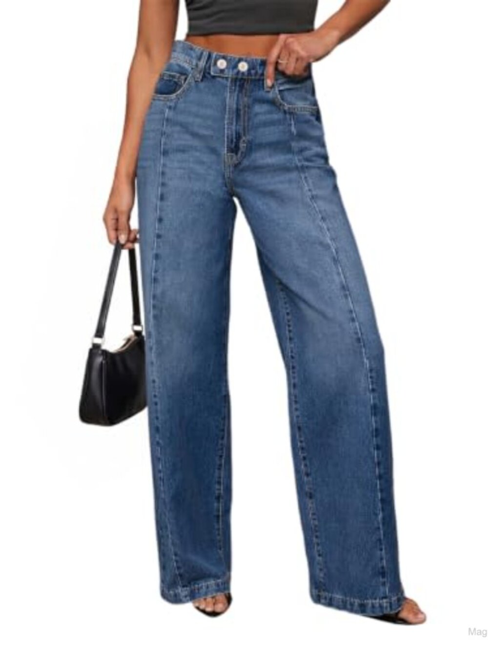 High Waisted Wide Leg Stretchy Baggy Jeans Raw Hem Denim Pants Women